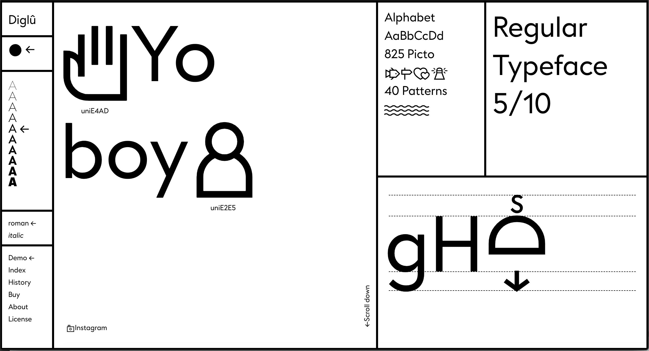 Diglu font, a typography with pictograms.
