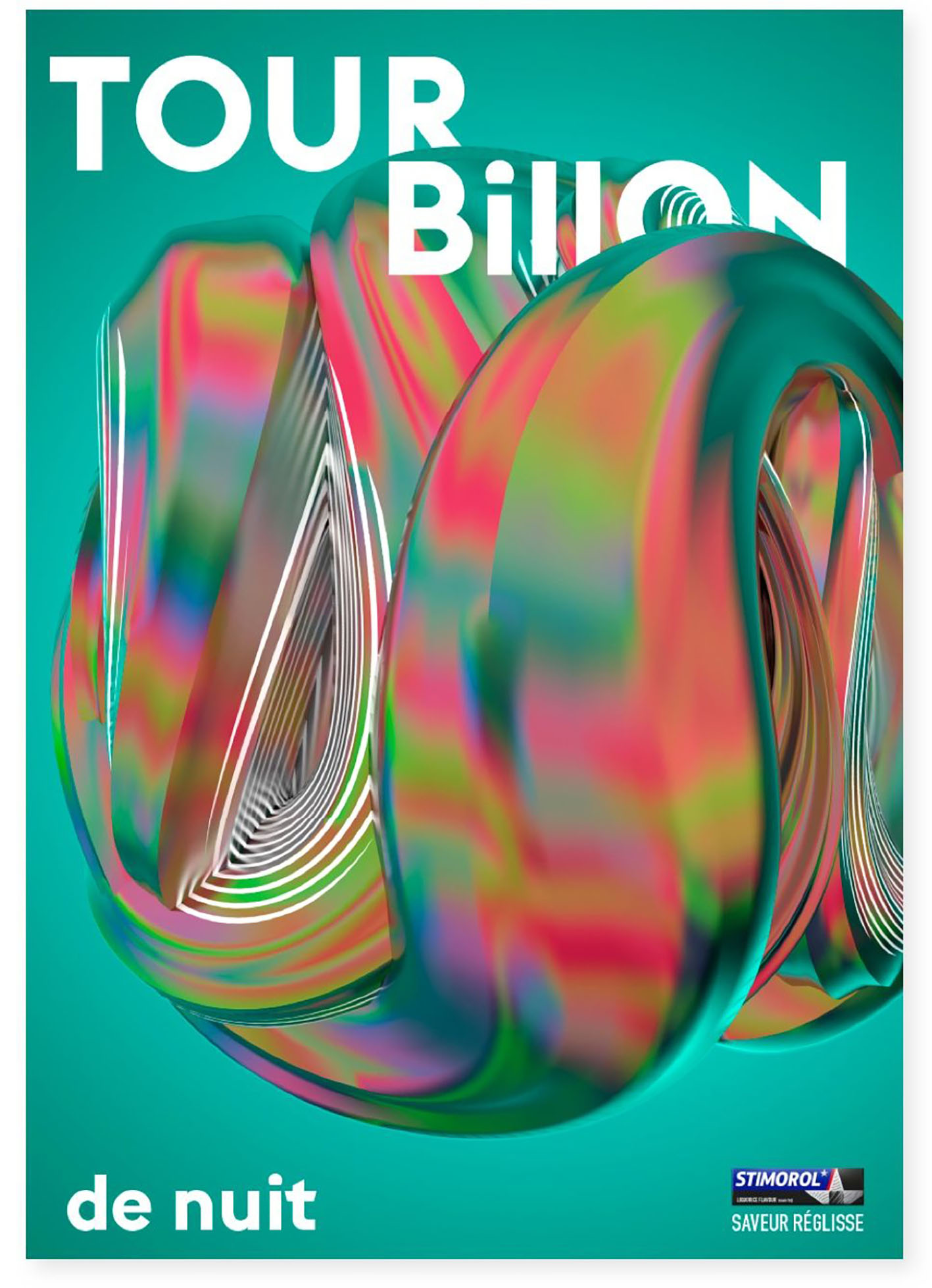 Affiche sur le thème des chewing-gums à la réglisse. Tourbillon de nuit.
