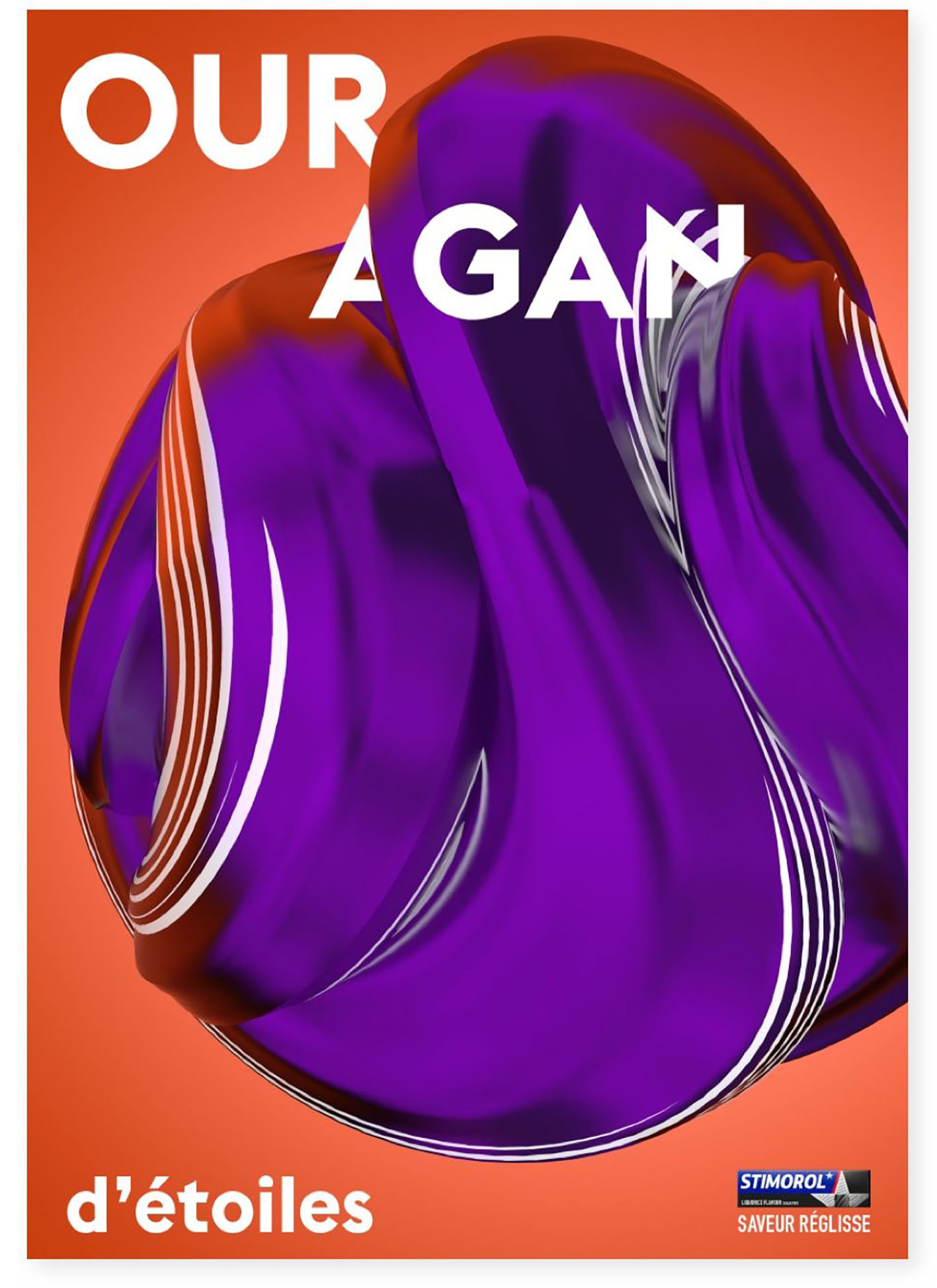Affiche sur le thème des chewing-gums à la réglisse. Ouragan d'étoiles.
